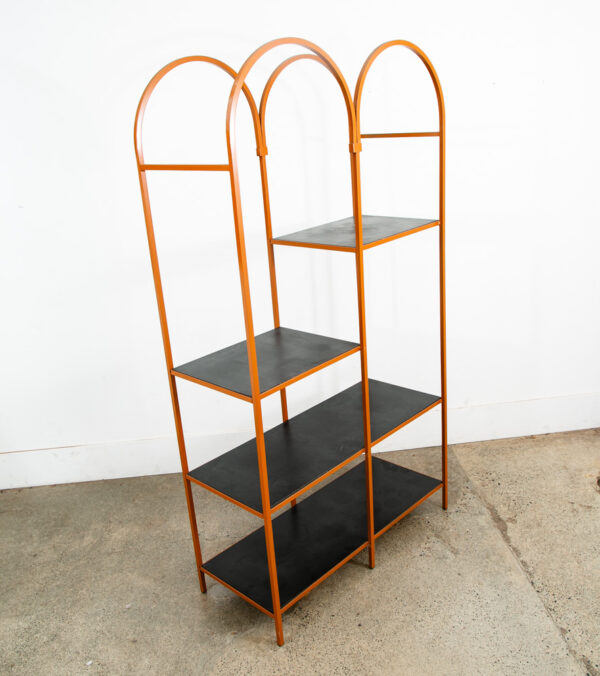 Mid Century Modern Display Cabinet Etagere Hutch Metal Orange Black Rounded Mcm - Image 5