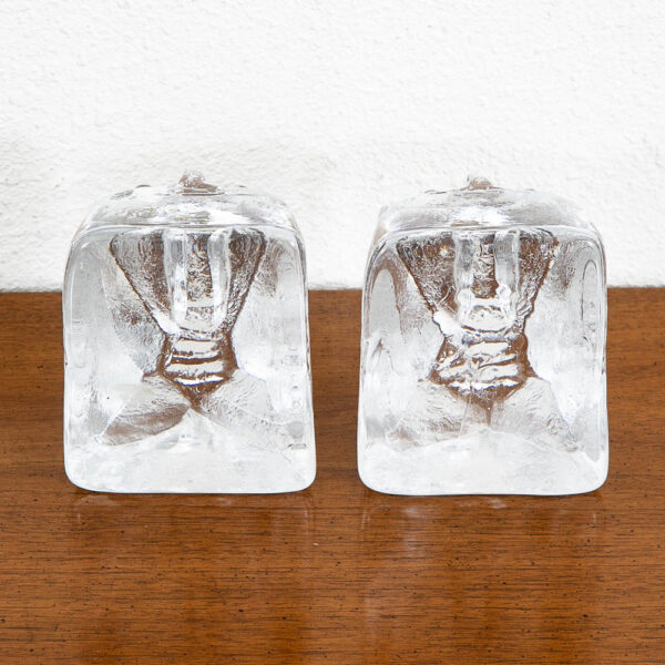 Mid Century Modern Art Glass Face Bookends Kosta Boda Erik Hoglund Pair - Image 5
