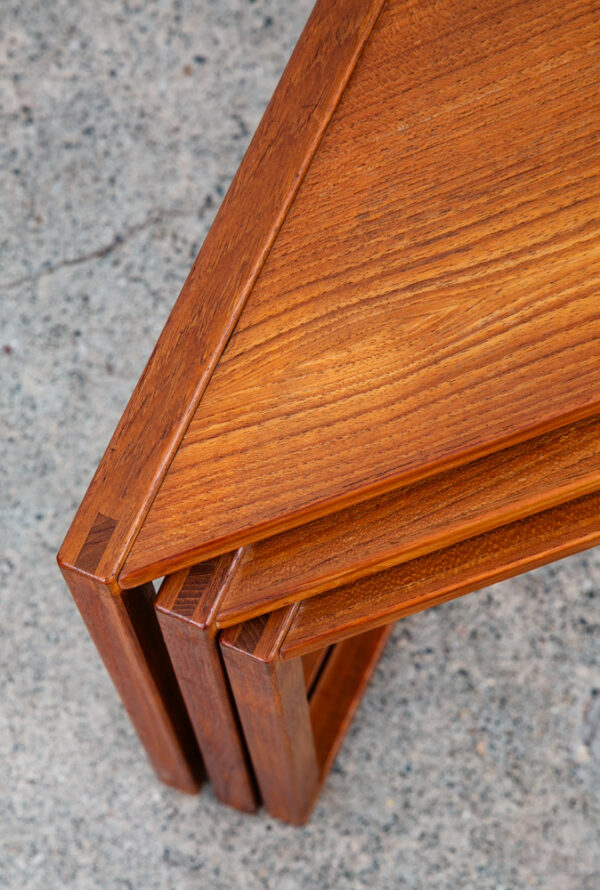 Mid Century Danish Modern Nesting Tables Solid Teak Triangular Set of 3 Denmark - Image 10