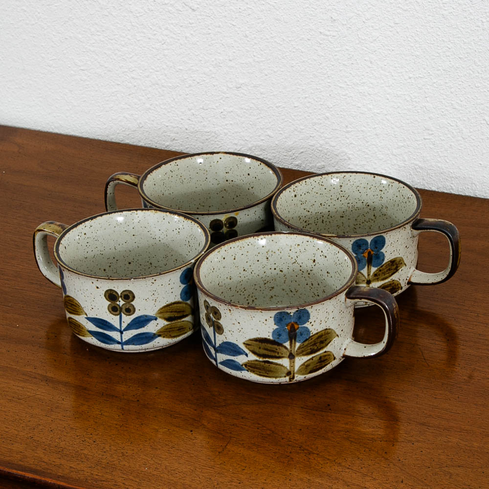 Mid Century Modern Coffee Cup Set of 4 Handle Mug Ceramic Studio with Floral Design - Image 2