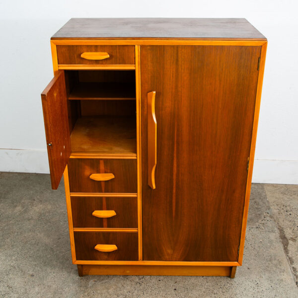 Mid Century Danish Modern Armoire Wardrobe Door Closet Walnut Mirror Mcm Drawers - Image 8