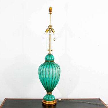 Mid Century Modern Lamp Table Light Caged Glass Murano Turquoise Marbro Venetian