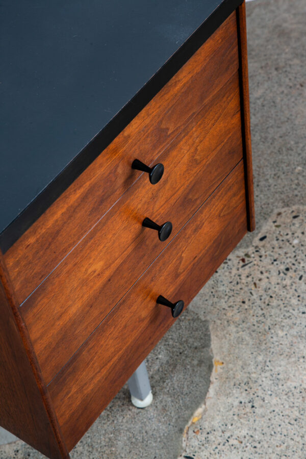 Mid Century Modern Desk Costa Mesa Furniture Walnut Metal Black 3 Drawers Mcm - Image 10