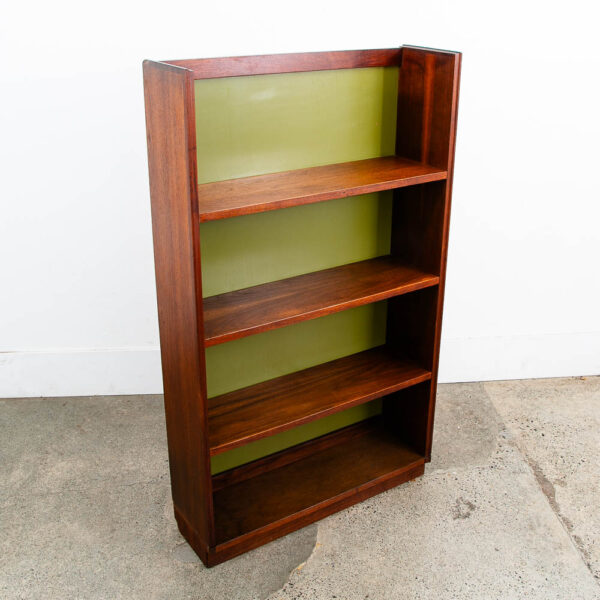 Mid Century Modern Bookshelf Walnut Shelving Unit Avocado Green Mcm Vintage Wood - Image 6