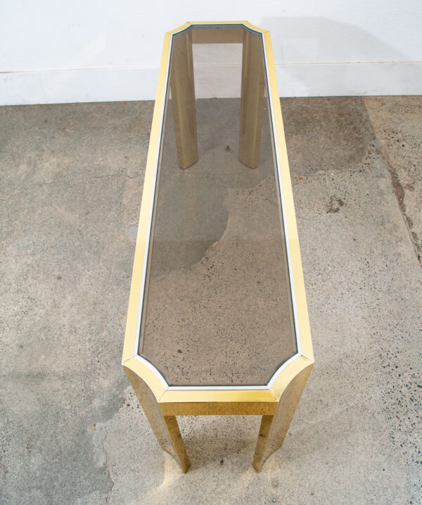 Mid Century Modern Console Table Entry Sofa Metal Brass Glass Vintage Baughman - Image 2