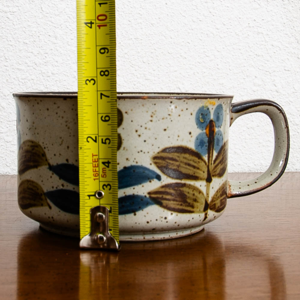 Mid Century Modern Coffee Cup Set of 4 Handle Mug Ceramic Studio with Floral Design - Image 11