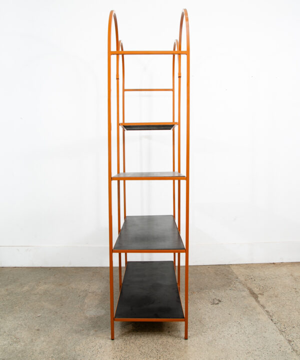 Mid Century Modern Display Cabinet Etagere Hutch Metal Orange Black Rounded Mcm - Image 3