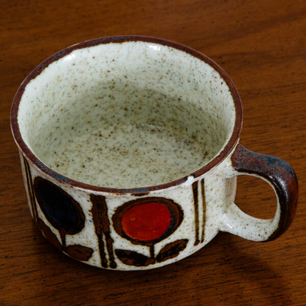 Mid Century Modern Coffee Mugs Set of 4 Handle Ceramic Studio with a Flower Design - Image 10