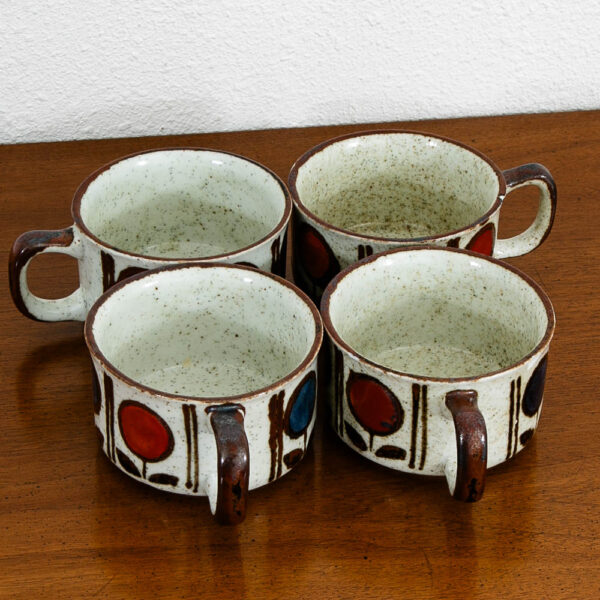 Mid Century Modern Coffee Mugs Set of 4 Handle Ceramic Studio with a Flower Design - Image 2