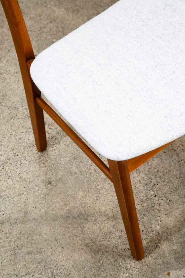 Mid Century Danish Modern Dining Chairs Set 4 Gray Off White Fabric Beech Teak - Image 9
