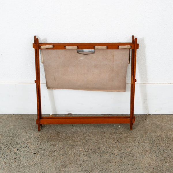 Mid Century Modern Magazine Rack leather Solid Teak Vintage Danish Folding Mcm - Image 5