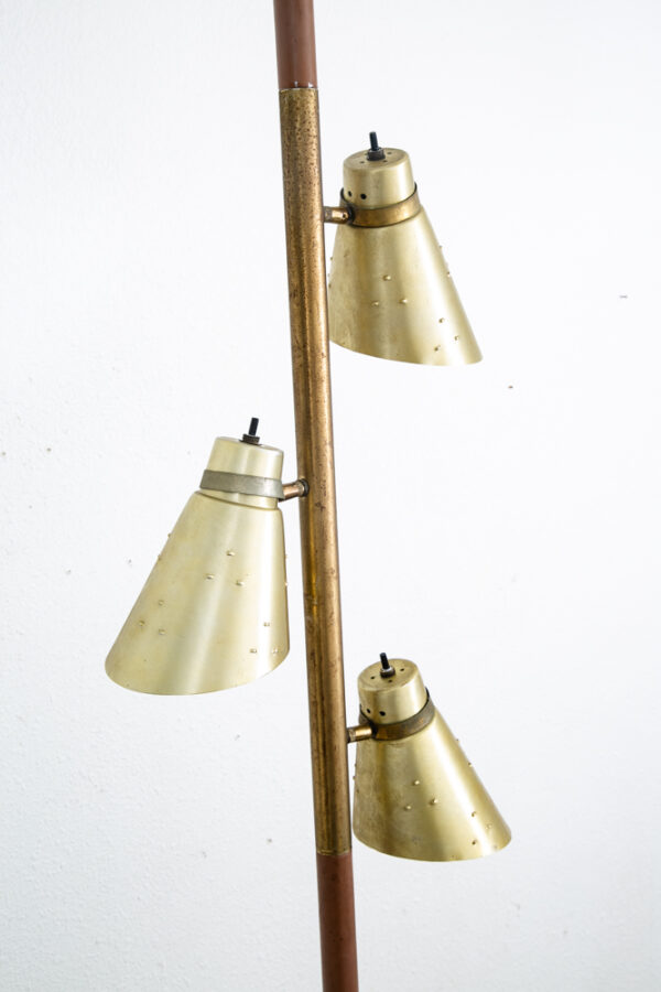 Mid Century Modern Floor Lamp Tension Pole 3 Light Brass Vintage Brown Mcm Floor - Image 8