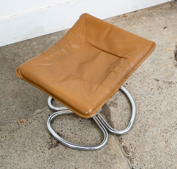 Mid Century Danish Modern Lounge Chair Tan Leather Skoghaug Ottoman Recliner - Image 11