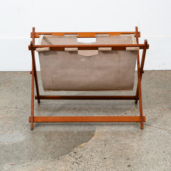 Mid Century Modern Magazine Rack leather Solid Teak Vintage Danish Folding Mcm - Image 2