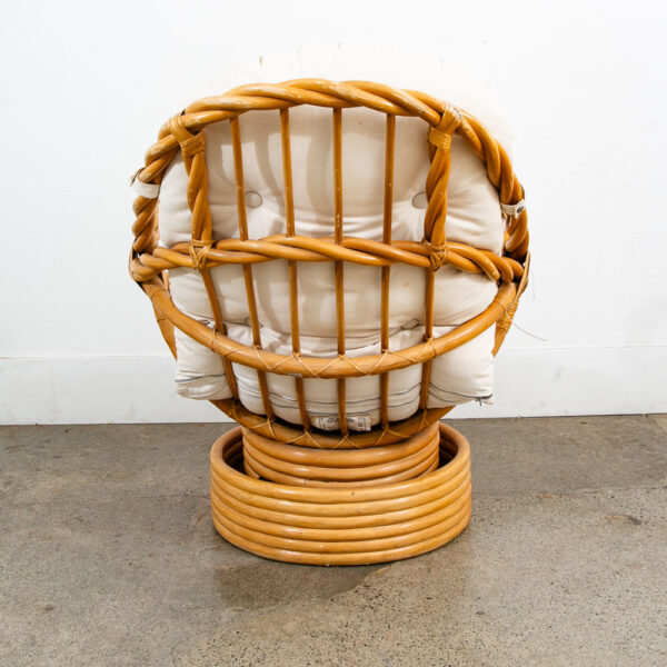 Mid Century Modern Lounge Chair Ottoman Bamboo Boho Swivel Rattan Basket Stool - Image 4