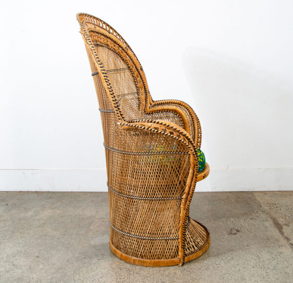 Mid Century Modern Peacock Chair Side Rush Cane Rattan Wrapped Lounge Throne Mcm - Image 4