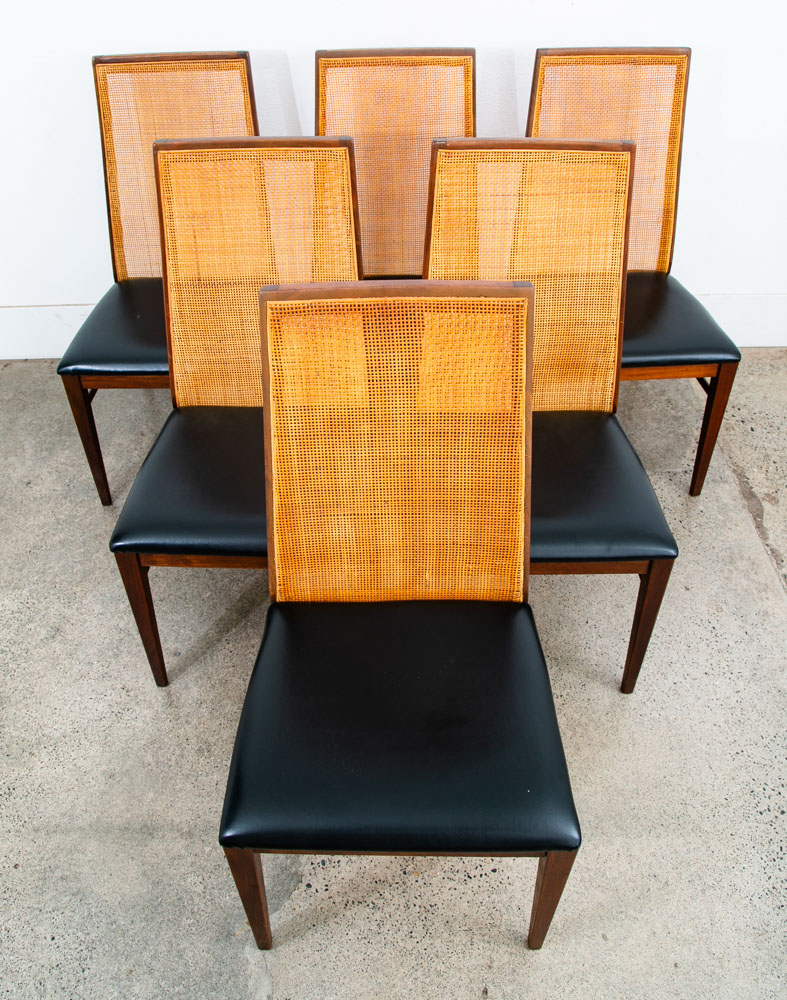 Mid Century Danish Modern Dining Chairs Set 6 Walnut Dillingham Black Esprit Mcm - Image 11