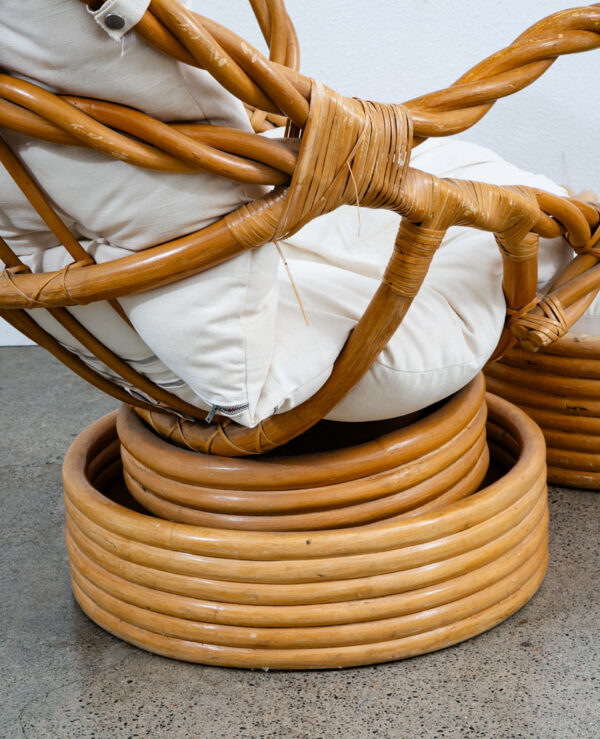 Mid Century Modern Lounge Chair Ottoman Bamboo Boho Swivel Rattan Basket Stool - Image 11