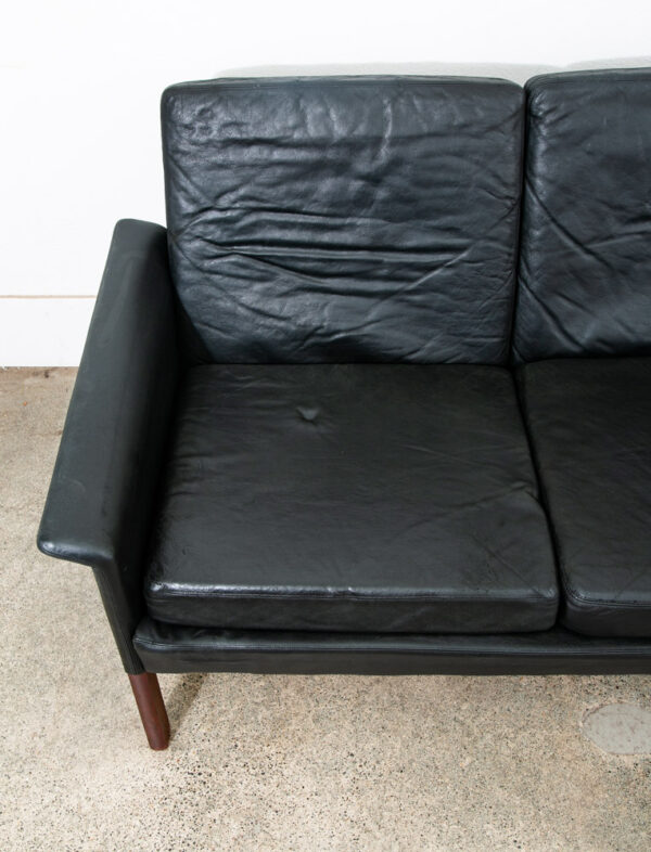 Mid Century Danish Modern Sofa Couch Leather Hans Olsen Black Arm Glostrup Wood - Image 10