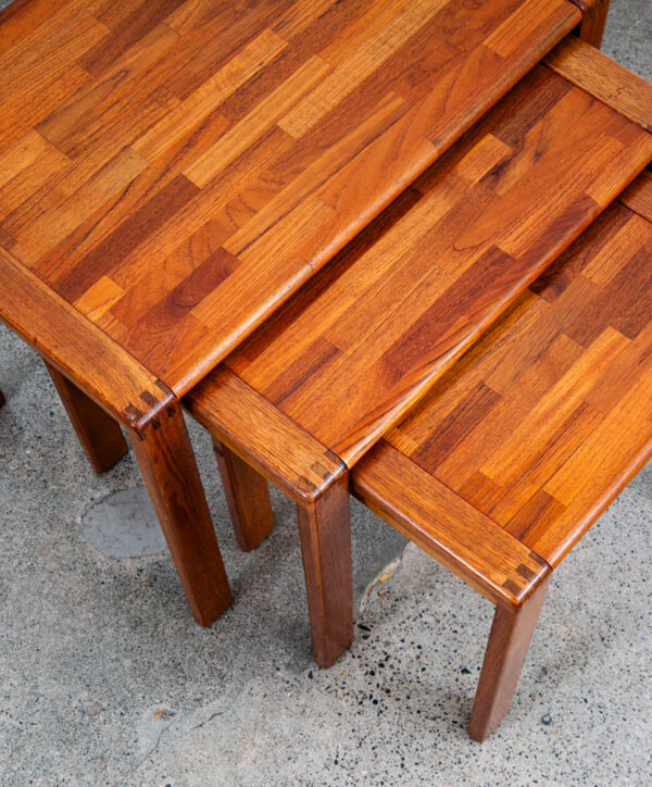 Mid Century Danish Modern Nesting Tables Solid Teak Set 3 Denmark Fingerjoint NM - Image 12