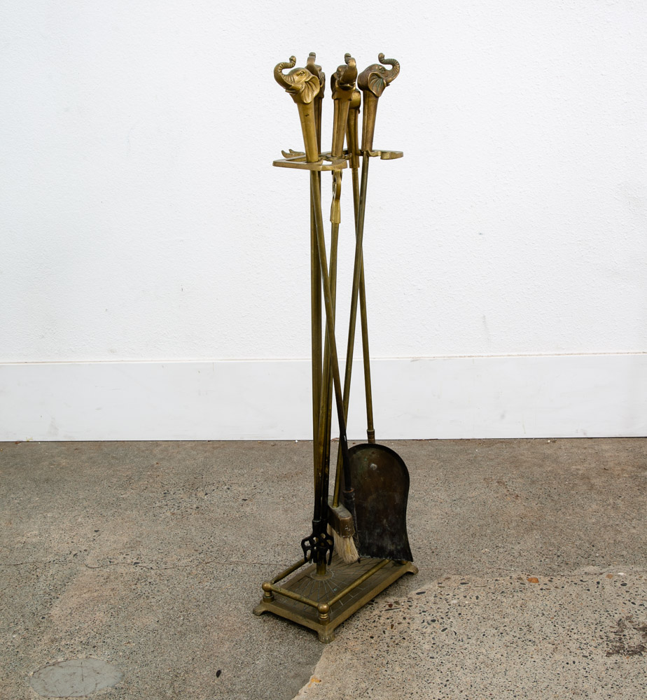 Mid Century Modern Fireplace Tools Solid Brass Elephant Head Gold Metal Mcm - Image 4