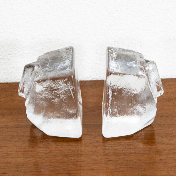 Mid Century Modern Art Glass Face Bookends Kosta Boda Erik Hoglund Pair - Image 4