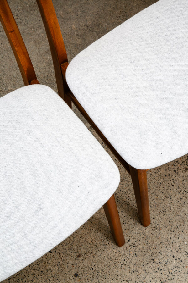 Mid Century Danish Modern Dining Chairs Set 4 Gray Off White Fabric Beech Teak - Image 10