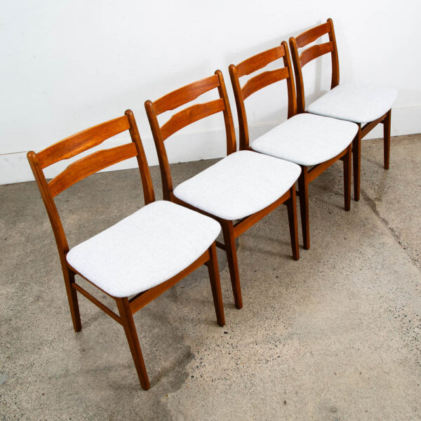 Mid Century Danish Modern Dining Chairs Set 4 Gray Off White Fabric Beech Teak - Image 3