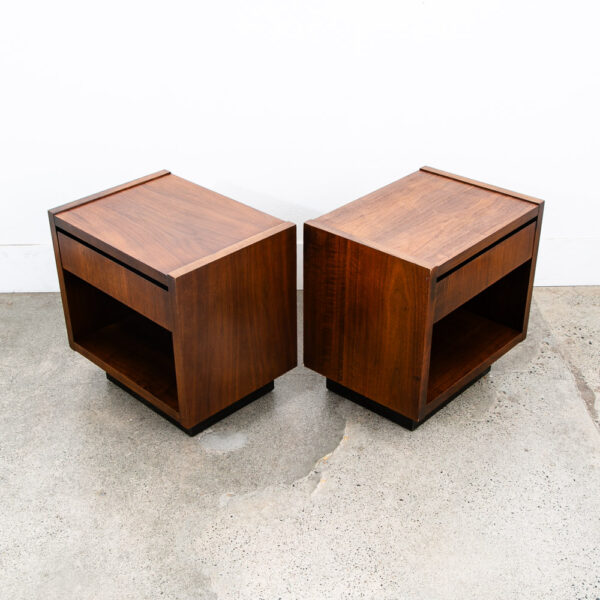 Mid Century Modern End Tables Side Nightstands Walnut Lane Drawer Plinth Base 2 - Image 7