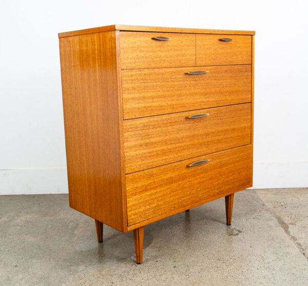 Mid Century Modern Highboy Dresser 4 Drawer Stanley Mahogany Mcm Brass Handles