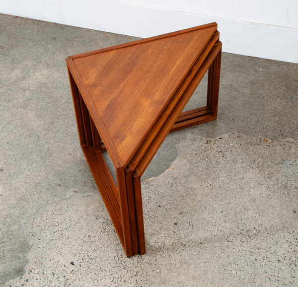 Mid Century Danish Modern Nesting Tables Solid Teak Triangular Set of 3 Denmark - Image 8