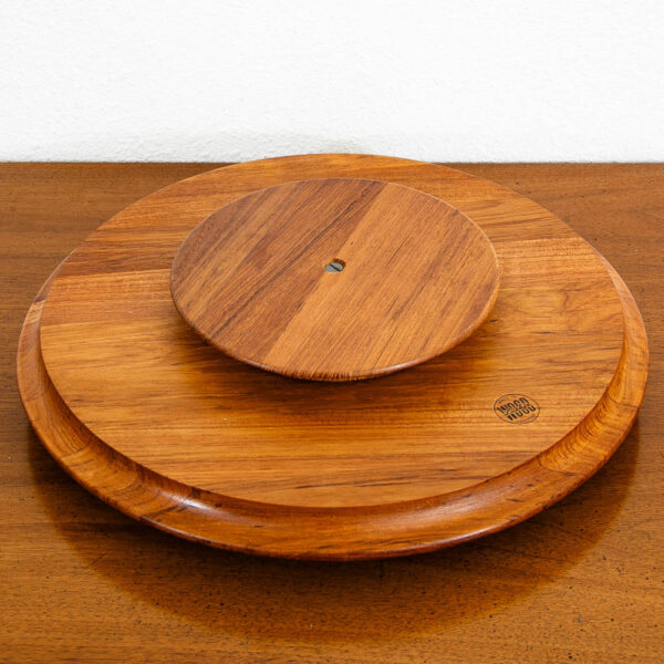 Mid Century Danish Modern Teak Lazy Susan Tray with Cups Luthje Wood Denmark - Image 6