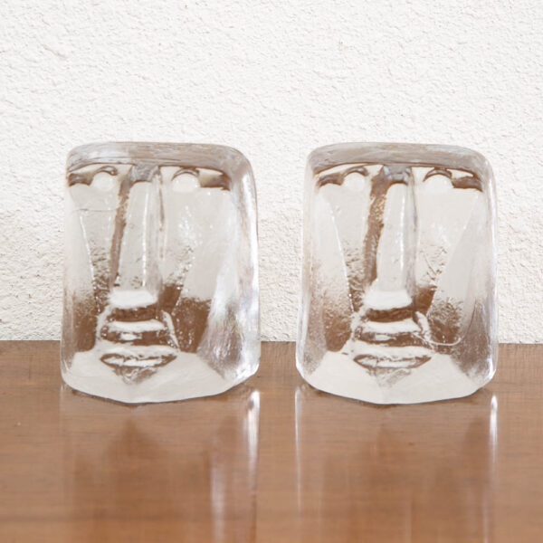 Mid Century Modern Art Glass Face Bookends Kosta Boda Erik Hoglund Pair - Image 2