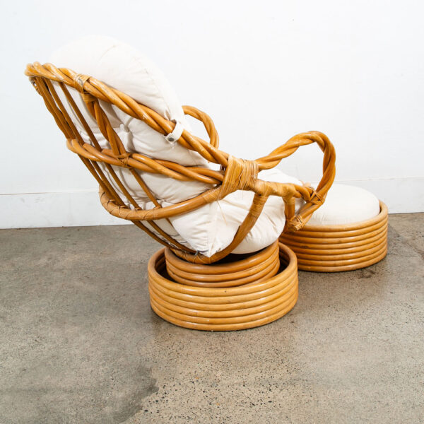 Mid Century Modern Lounge Chair Ottoman Bamboo Boho Swivel Rattan Basket Stool - Image 10