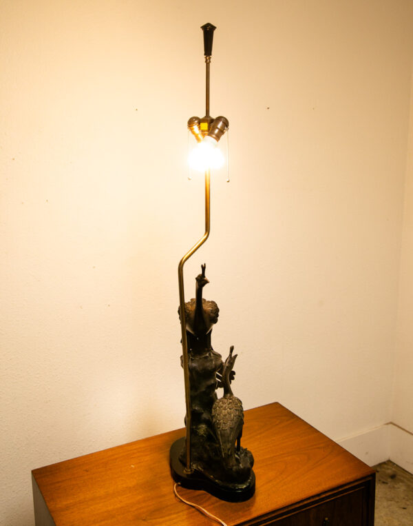 Mid Century Modern Lamp Table Light Bronze Peacock Sculptural Marbro Birds - Image 5