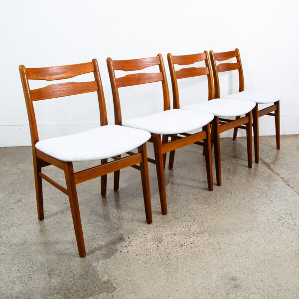Mid Century Danish Modern Dining Chairs Set 4 Gray Off White Fabric Beech Teak - Image 4