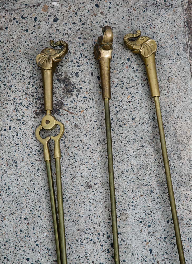 Mid Century Modern Fireplace Tools Solid Brass Elephant Head Gold Metal Mcm - Image 8