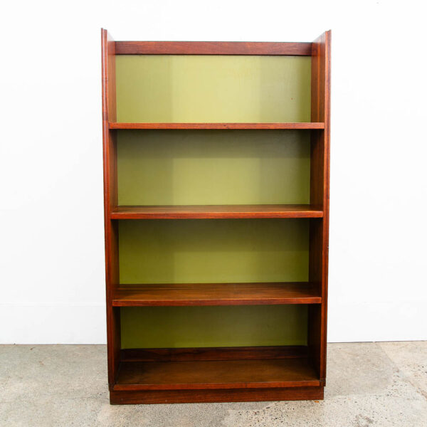 Mid Century Modern Bookshelf Walnut Shelving Unit Avocado Green Mcm Vintage Wood - Image 3