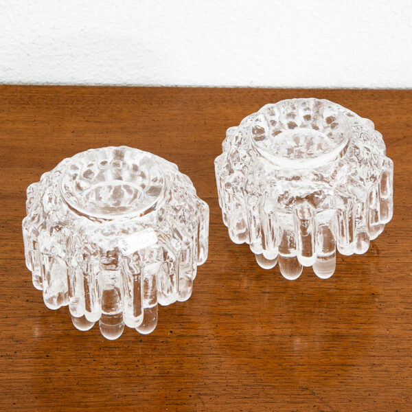 Mid Century Modern Art Glass Candleholders Clear Textured Glass Kosta Boda Pair - Image 6