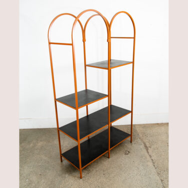 Mid Century Modern Display Cabinet Etagere Hutch Metal Orange Black Rounded Mcm