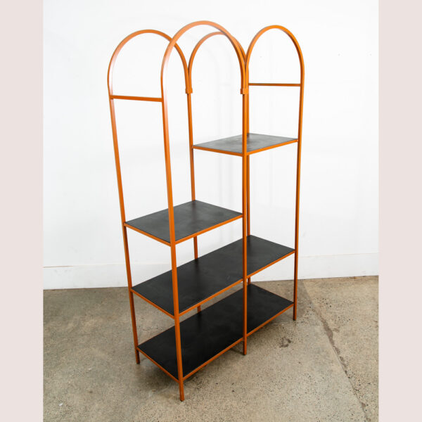 Mid Century Modern Display Cabinet Etagere Hutch Metal Orange Black Rounded Mcm