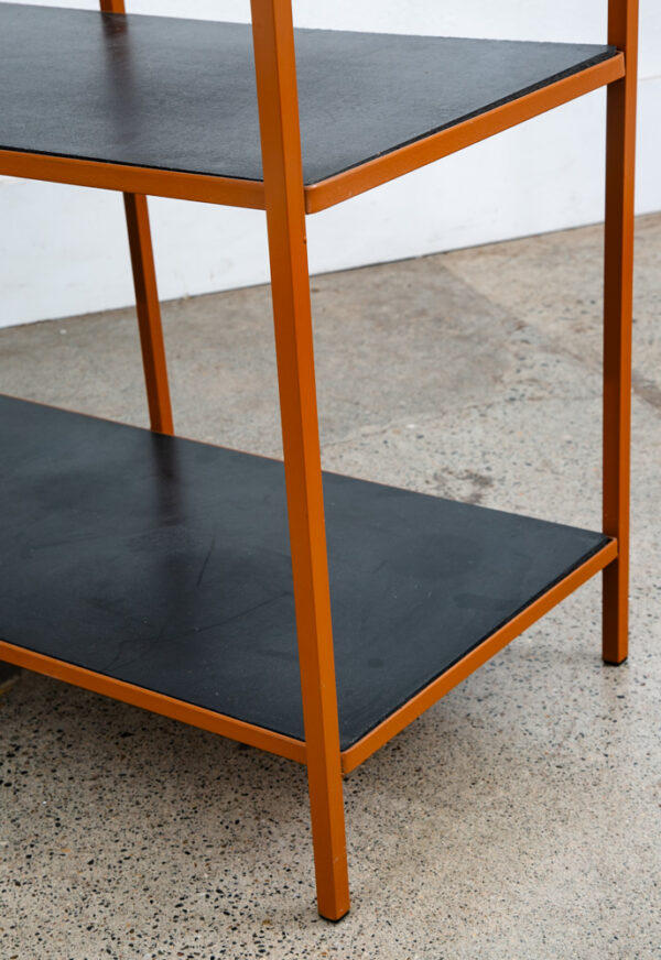 Mid Century Modern Display Cabinet Etagere Hutch Metal Orange Black Rounded Mcm - Image 7