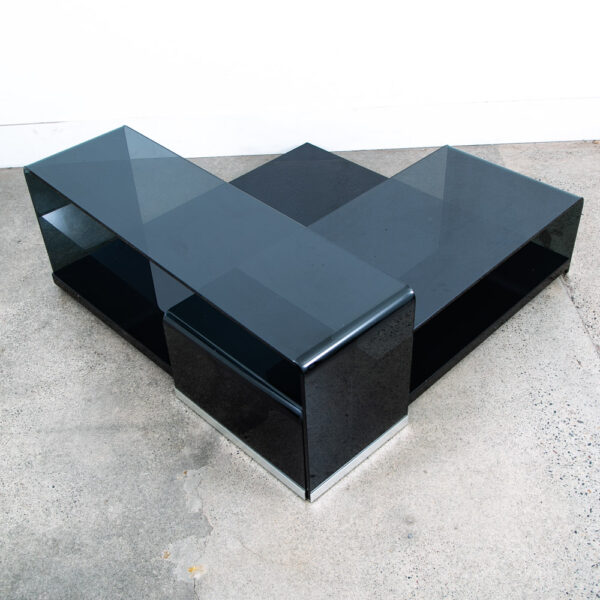 Mid Century Post Modern Coffee Table Smoked Glass Italian Fiam Italy 3pc Modular - Image 2