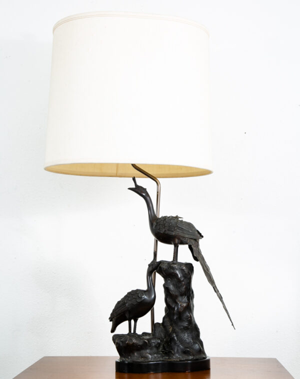 Mid Century Modern Lamp Table Light Bronze Peacock Sculptural Marbro Birds - Image 9