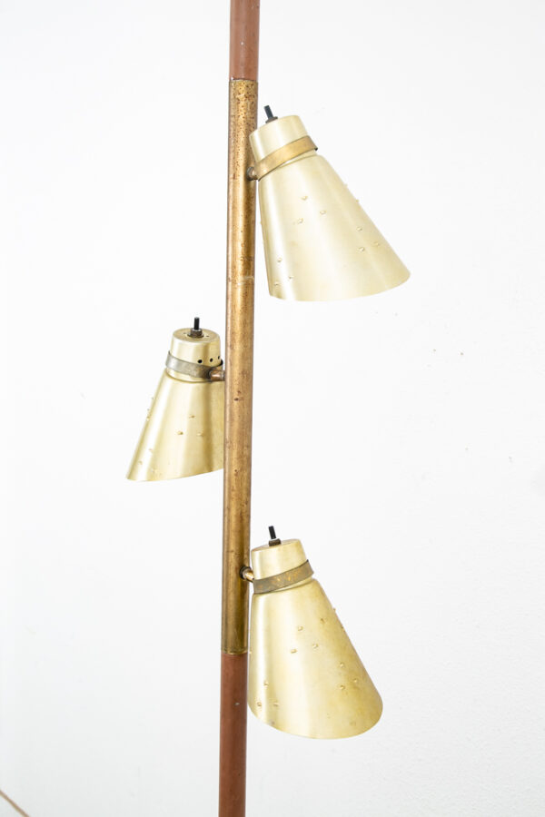 Mid Century Modern Floor Lamp Tension Pole 3 Light Brass Vintage Brown Mcm Floor - Image 3
