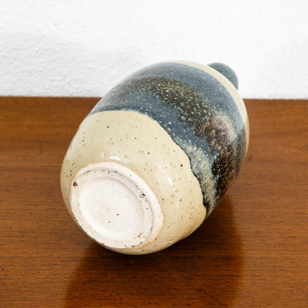 Mid Century Modern Studio Pottery Vase Blue and Tan Round Vintage - Image 6