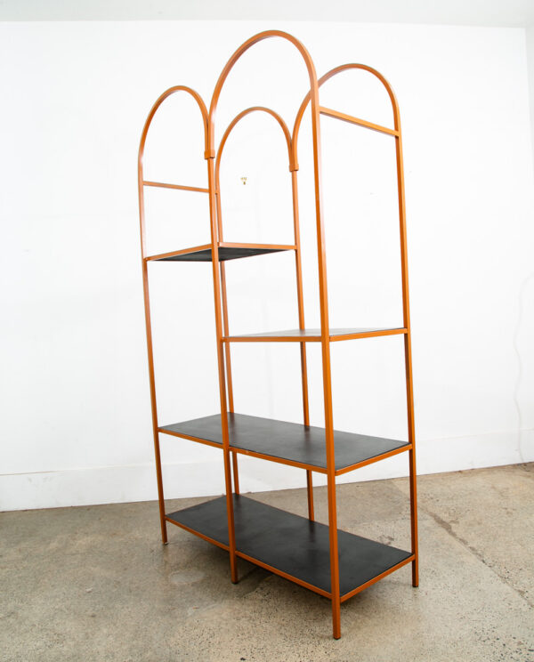 Mid Century Modern Display Cabinet Etagere Hutch Metal Orange Black Rounded Mcm - Image 9