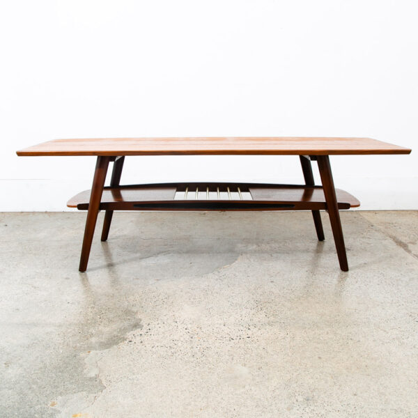 Mid Century Danish Modern Coffee Table Slat Teak Cane Beech Sculptural Norway NM - Image 2