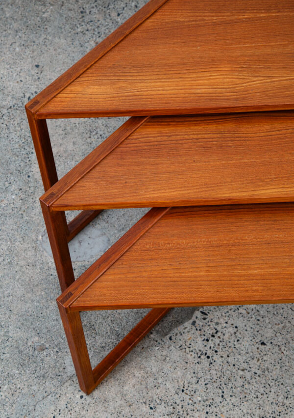 Mid Century Danish Modern Nesting Tables Solid Teak Triangular Set of 3 Denmark - Image 6