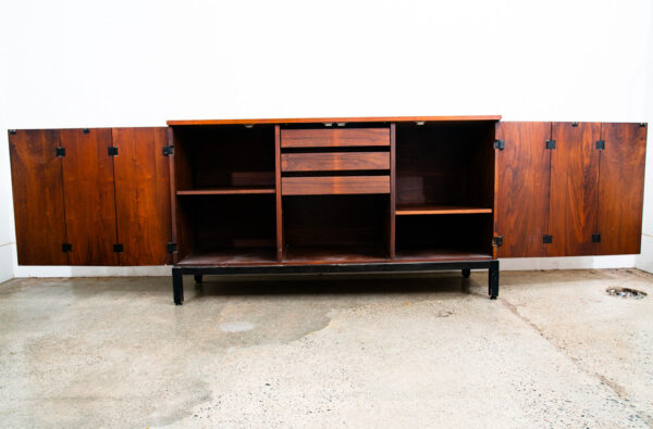 Mid Century Modern Credenza Cabinet Milo Baughman Directional Walnut Black Mcm - Image 5